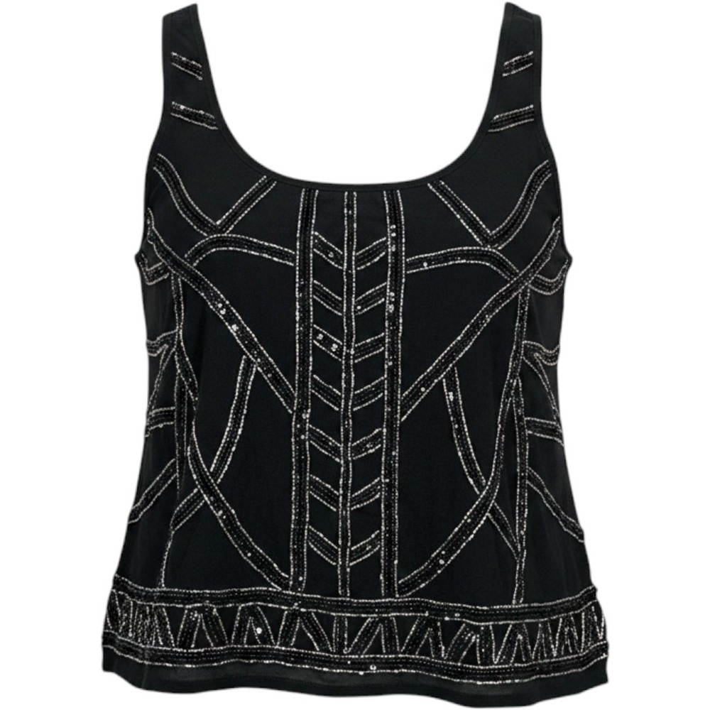 Tart Collections Black Beaded Art Deco Tank Top Sleeveless‎ Blouse Small
